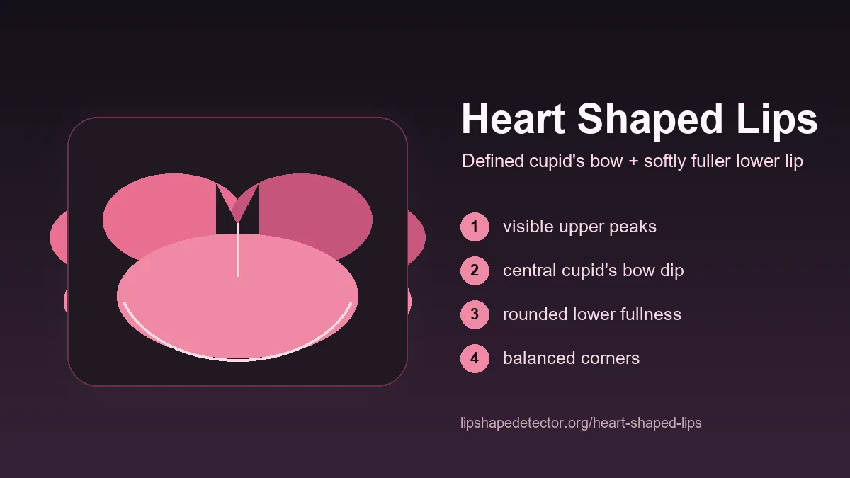 Guide des lèvres en forme de cœur montrant l'arc de Cupidon, la lèvre inférieure plus pleine et des repères de comparaison