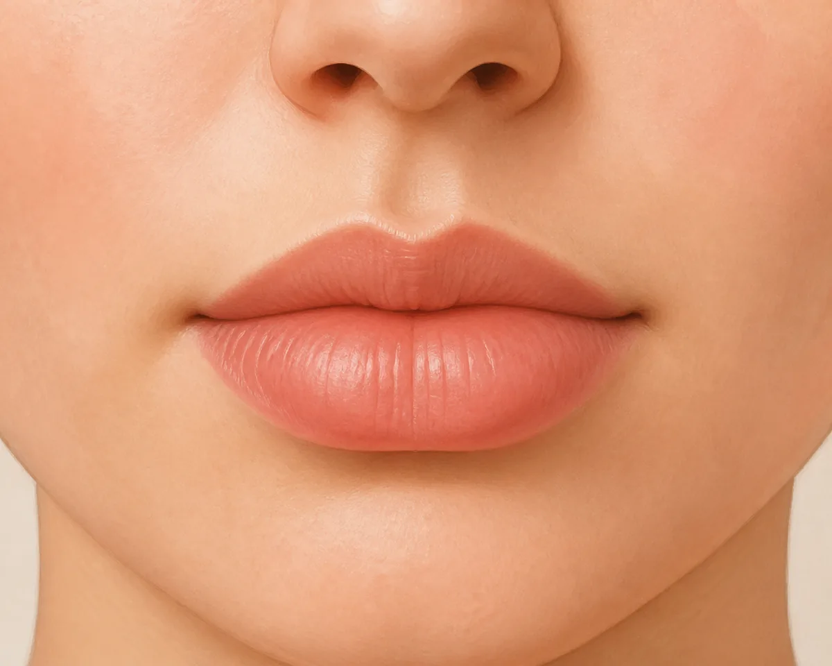 editorial close-up showing a naturally fuller lower lip than upper lip
