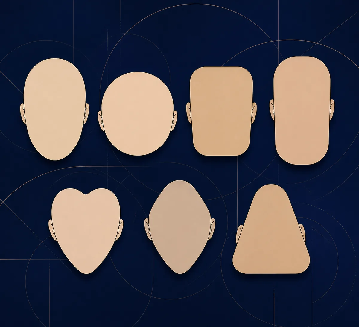 Redaktionelle Illustration mit sieben häufigen Gesichtsformen